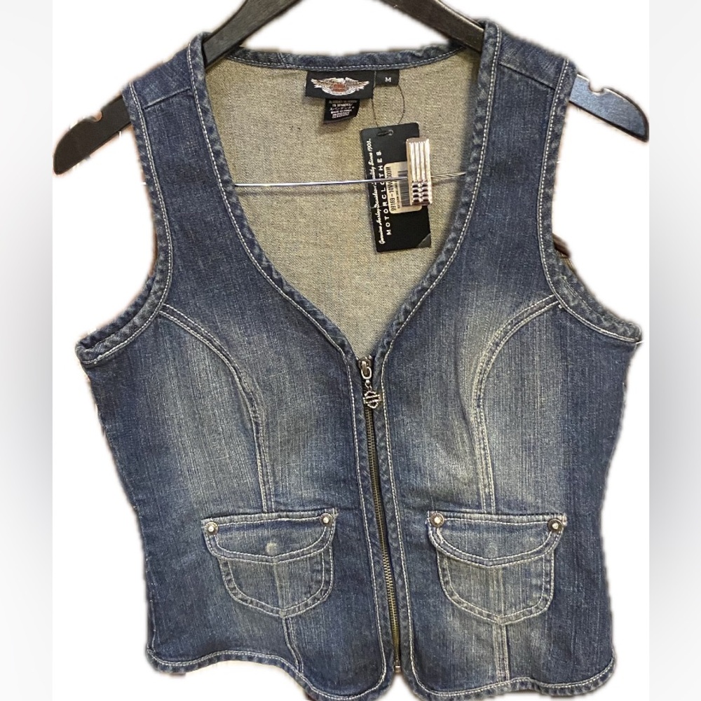 Harley Davidson Women’s Lace Up Denim Vest Bedazzled Gem